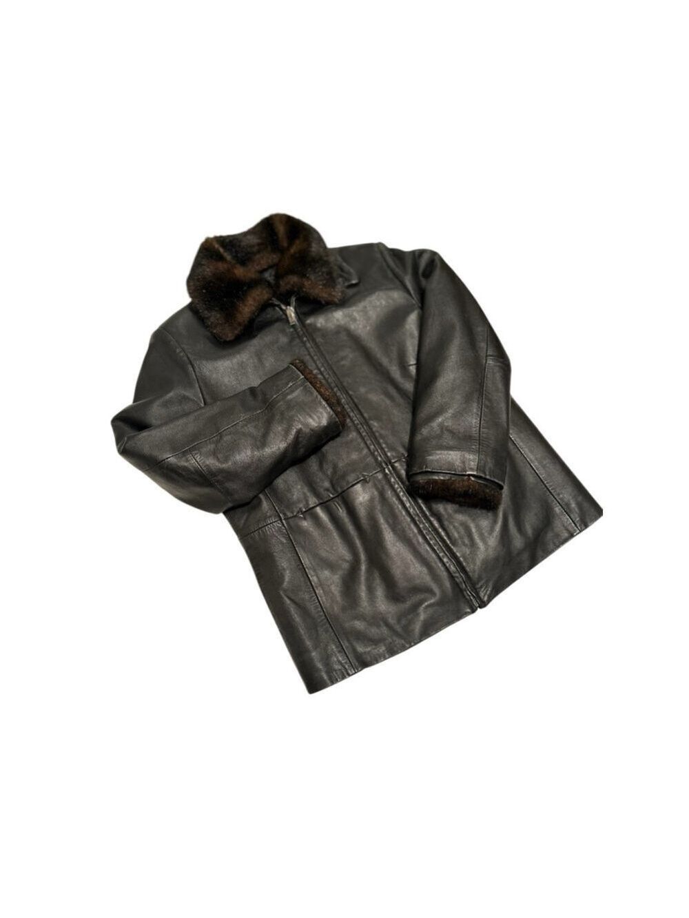 Kathy Ireland Genuine Leather Jacket Womens M Removable Lining & Faux Fur Collar